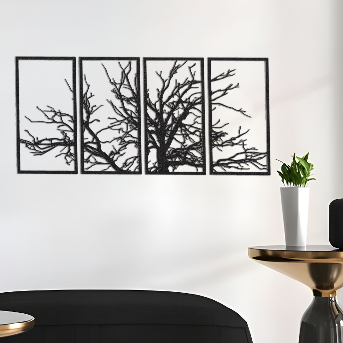 4 Panels Tree of Life Metal Wall Art Led Light, Metal Tree Decor, Metal Branch Decor, Wall Hangings, Housewarming Gift, Home Office Decor