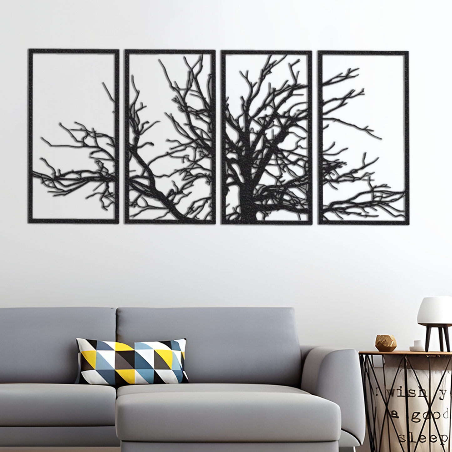 4 Panels Tree of Life Metal Wall Art Led Light, Metal Tree Decor, Metal Branch Decor, Wall Hangings, Housewarming Gift, Home Office Decor