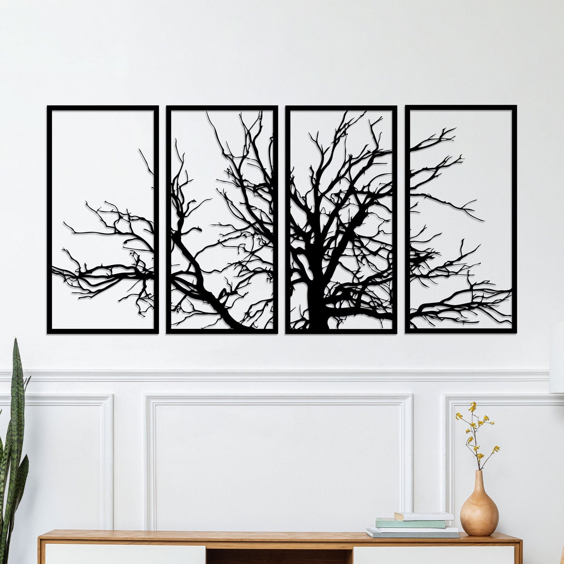 4 Panels Tree of Life Metal Wall Art Led Light, Metal Tree Decor, Metal Branch Decor, Wall Hangings, Housewarming Gift, Home Office Decor